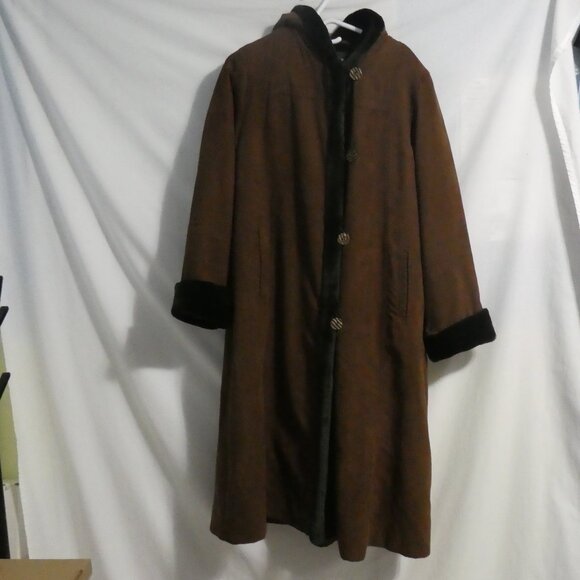 JONES NEW YORK | medium | Long Brown Button-Up Closure Hooded Coat - Picture 2 of 16